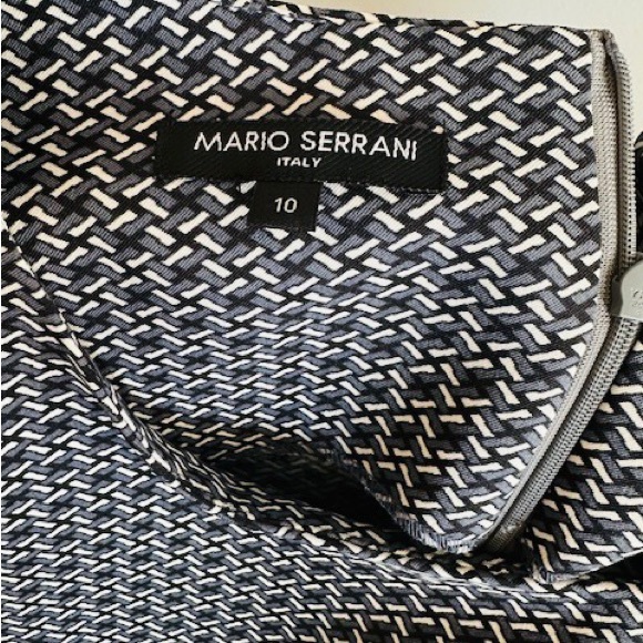 MARIO SERRANI Italy Dress Geometric Grey Black White Round Neck S/L Zip Sz 10 - Picture 3 of 12